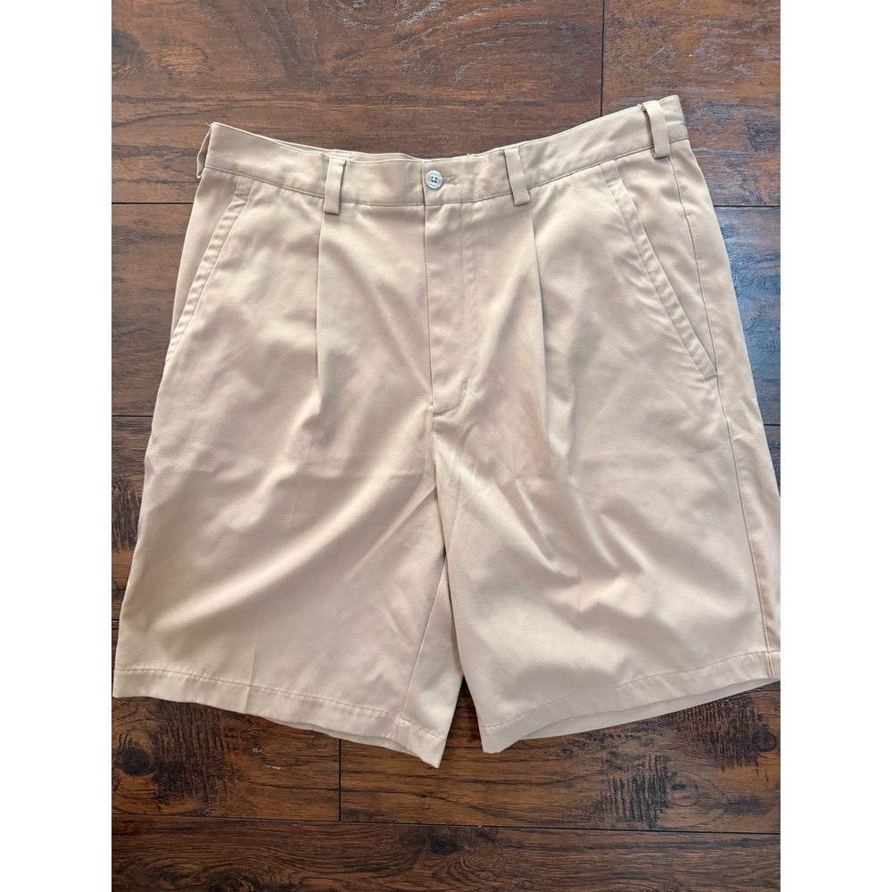 Nike Golf Fit Dry Pleated Shorts Mens 34 Khaki Tan Beige Performance Golfing